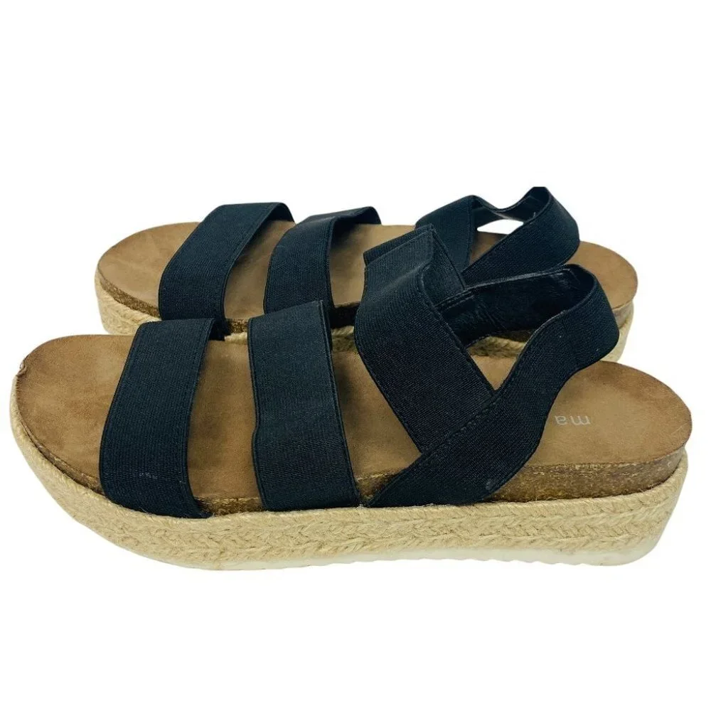 Madden Girl Black Elastic Strap Espadrille Wedge Sandals Sz 7